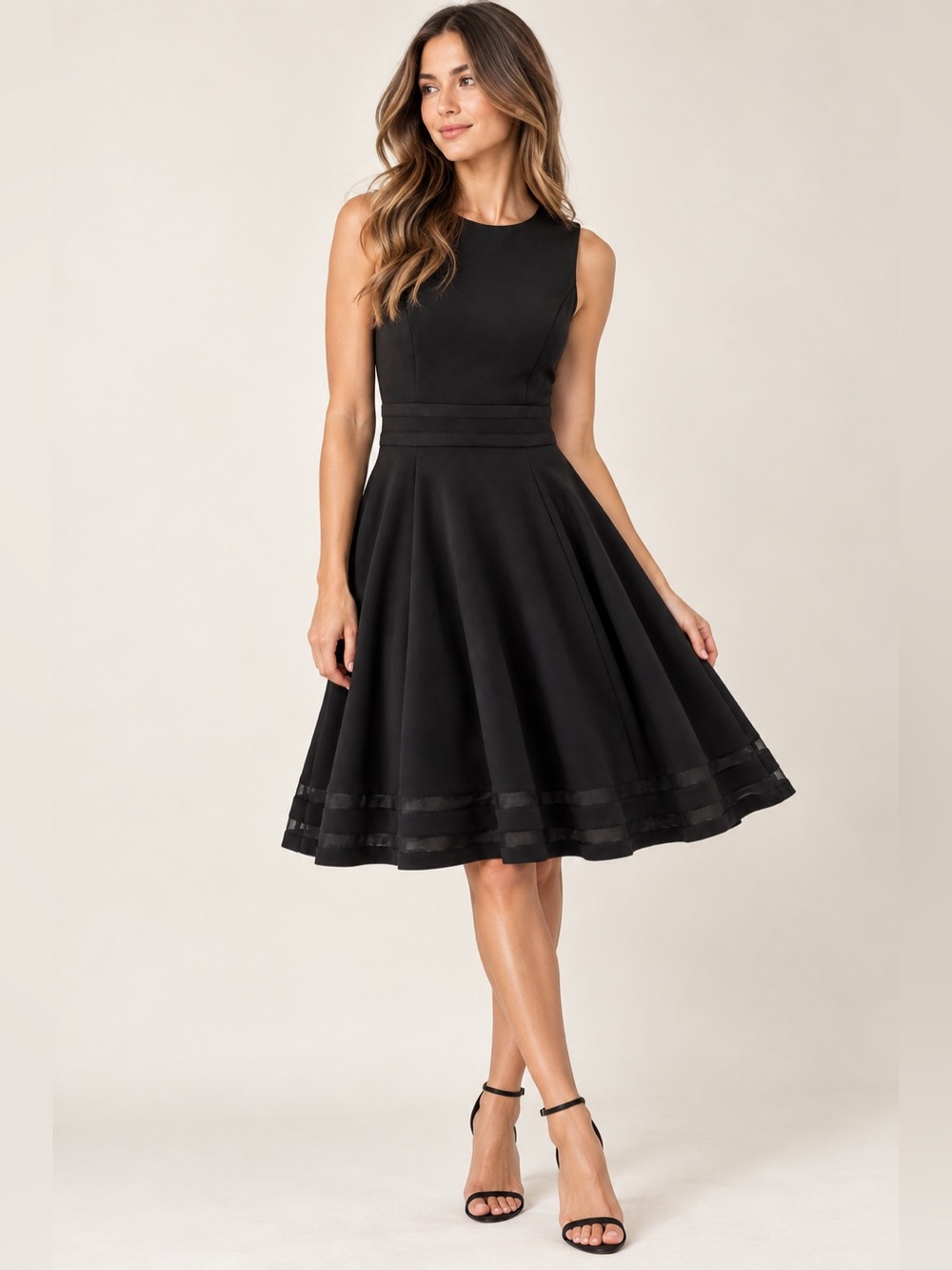 Calvin Klein Black Fit & Flare Cocktail Dress Mesh Hem 2P Petite